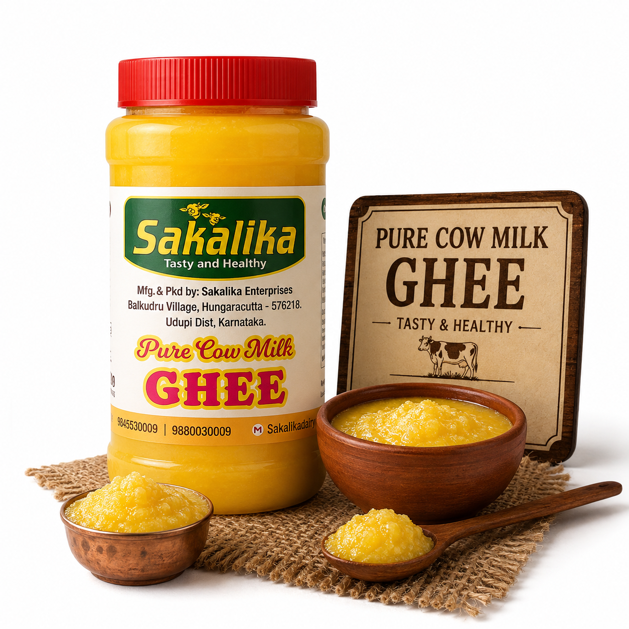 Sakalika Pure Cow Milk Ghee (490 ml) jar